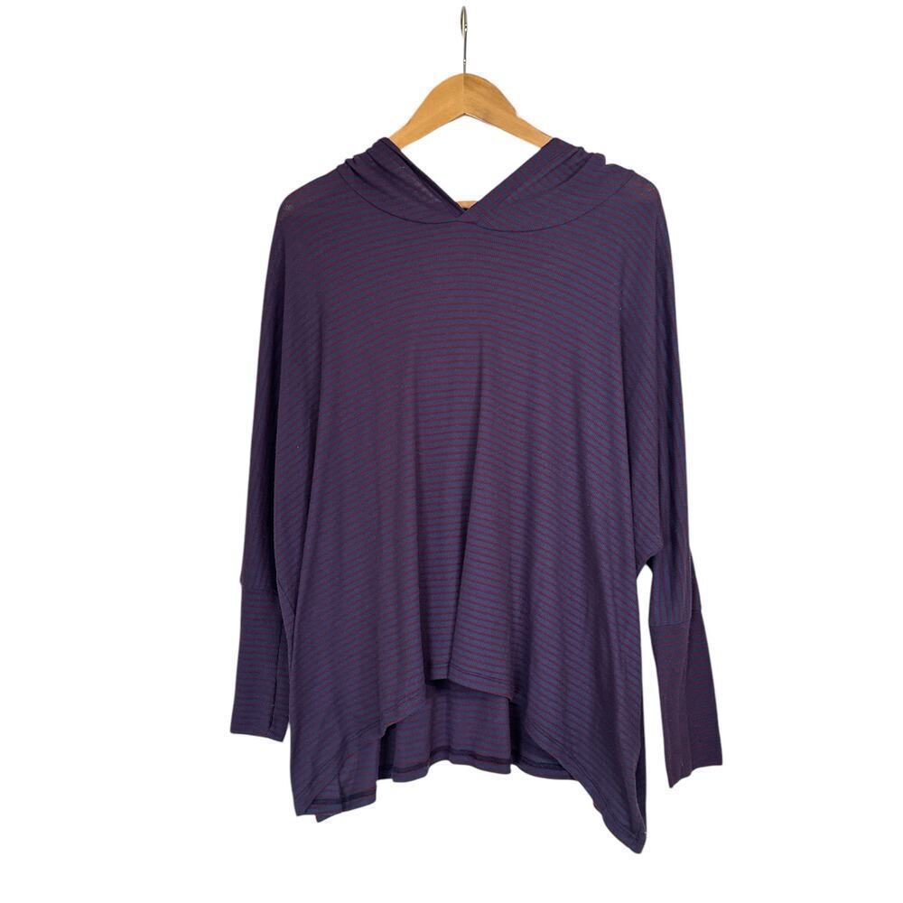 Michael Lauren Women's Oversized Ribbed Knit Striped Pullover Hoodie Size S Navy